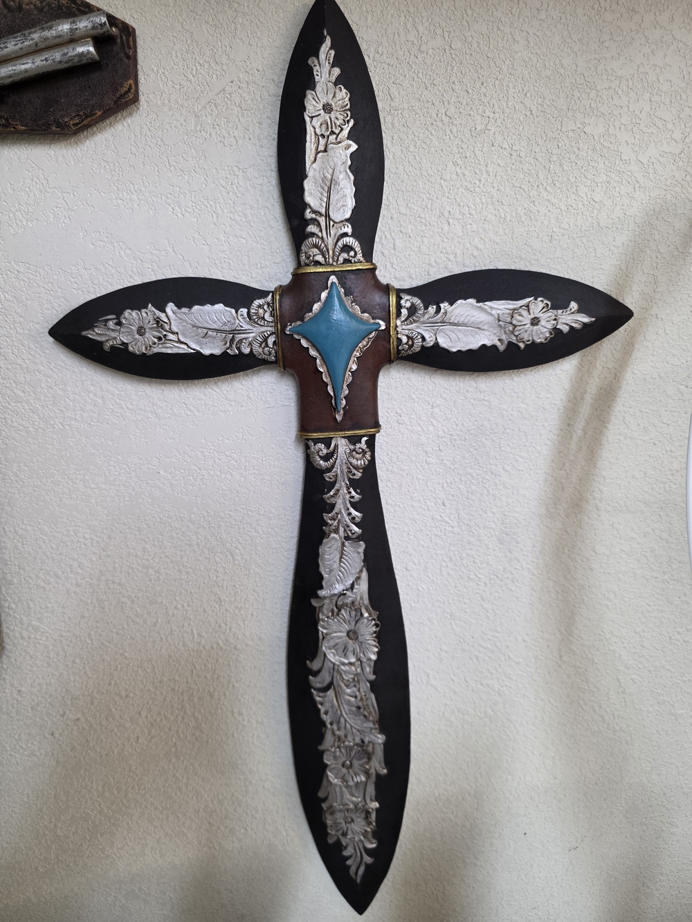 Decorative Turquoise Accent Black Wall Cross